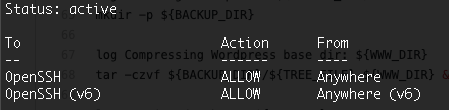 VPS setup: Output of ufw status when installing the firewall