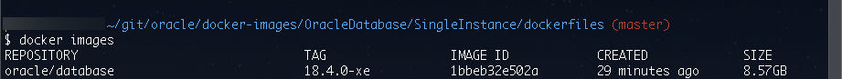 Output of the docker images command after building the Oracle image.
